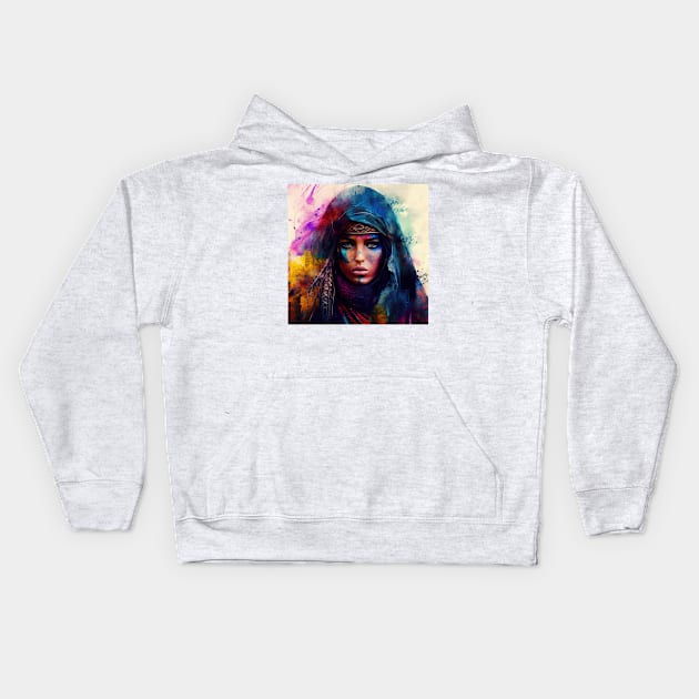 Powerful Tuareg Woman #1 Kids Hoodie by Chromatic Fusion Studio